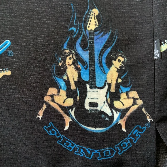 HARD ROCK SAN FRANCISCO CAFE PINUP FENDER GUITAR ROCKABILLY BOWLING SHIRT BLACK - Picture 5 of 13